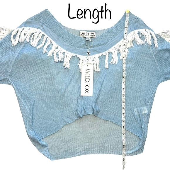 Wildfox Baby Pastel Blue Knit Waylon Fringe Western Sweater Size Medium - Picture 15 of 17